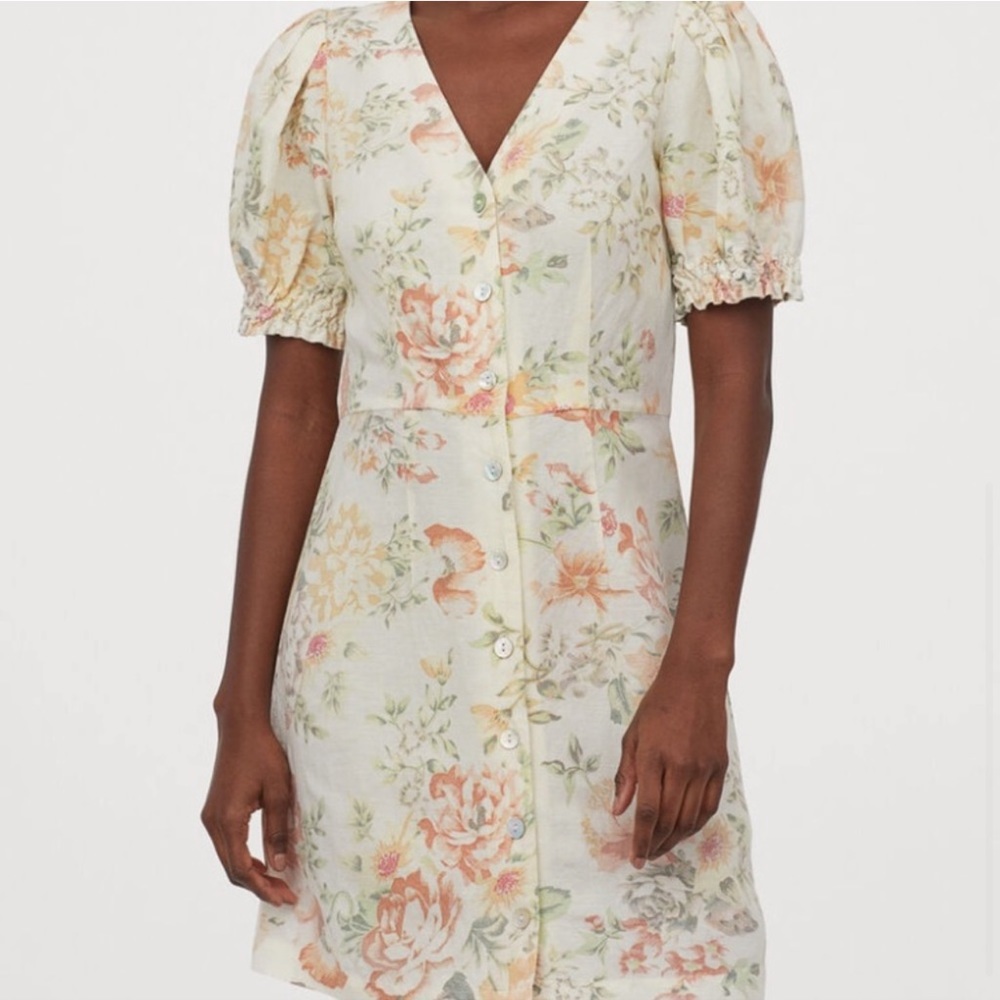 EUC H&M floral mini linen dress size medium
